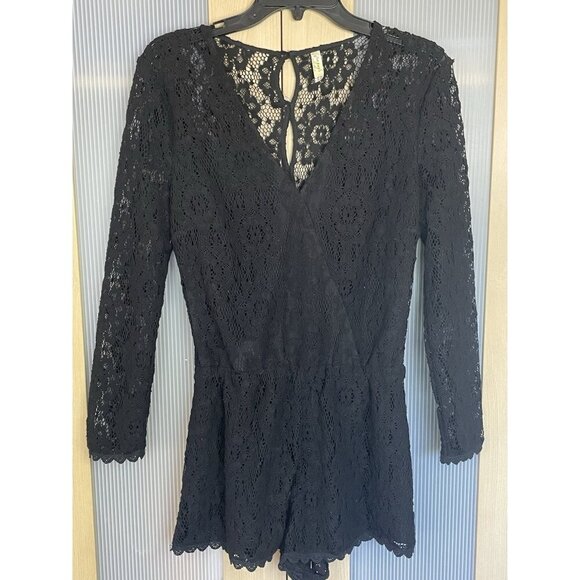 Free People Lace Romper Sz M Long Sleeve Black Witchy Whimsigoth Goth Casual - Picture 1 of 7